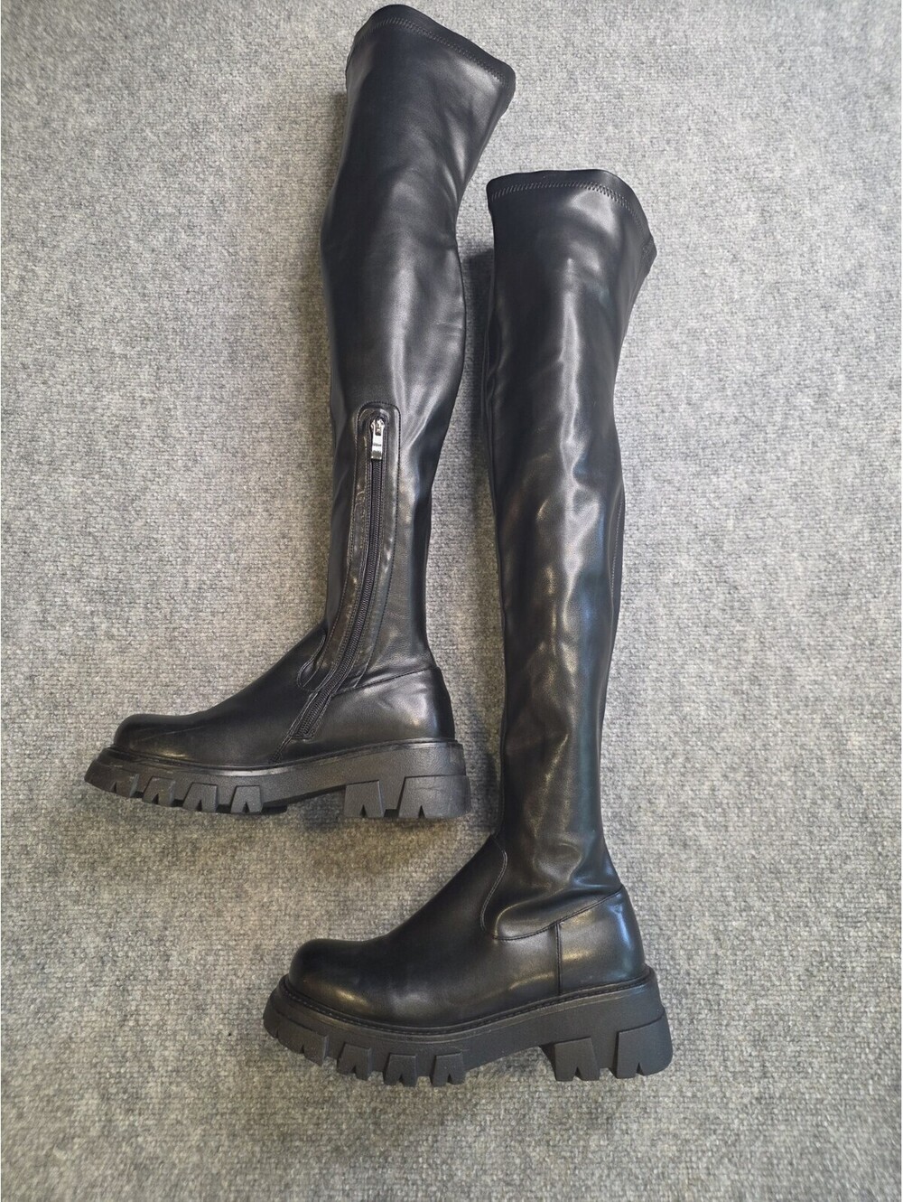CouieCuies Black Thigh High Boots Platform Over The Knee Lug Sole Sz 7.5 / 38